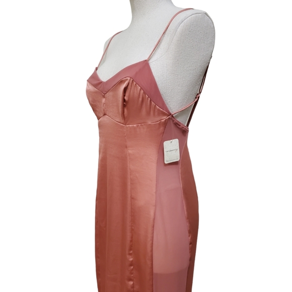Free People X Intimately FP City Cool Satin & Mesh Midi Slip Dress Canyon Clay S - Picture 8 of 15